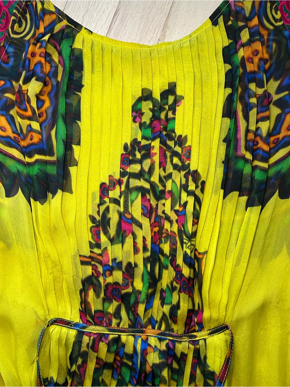 HEMANT & NANDITA Yellow Floral Print Maxi Dress with Pink Cap Sleeves - Picture 15 of 15